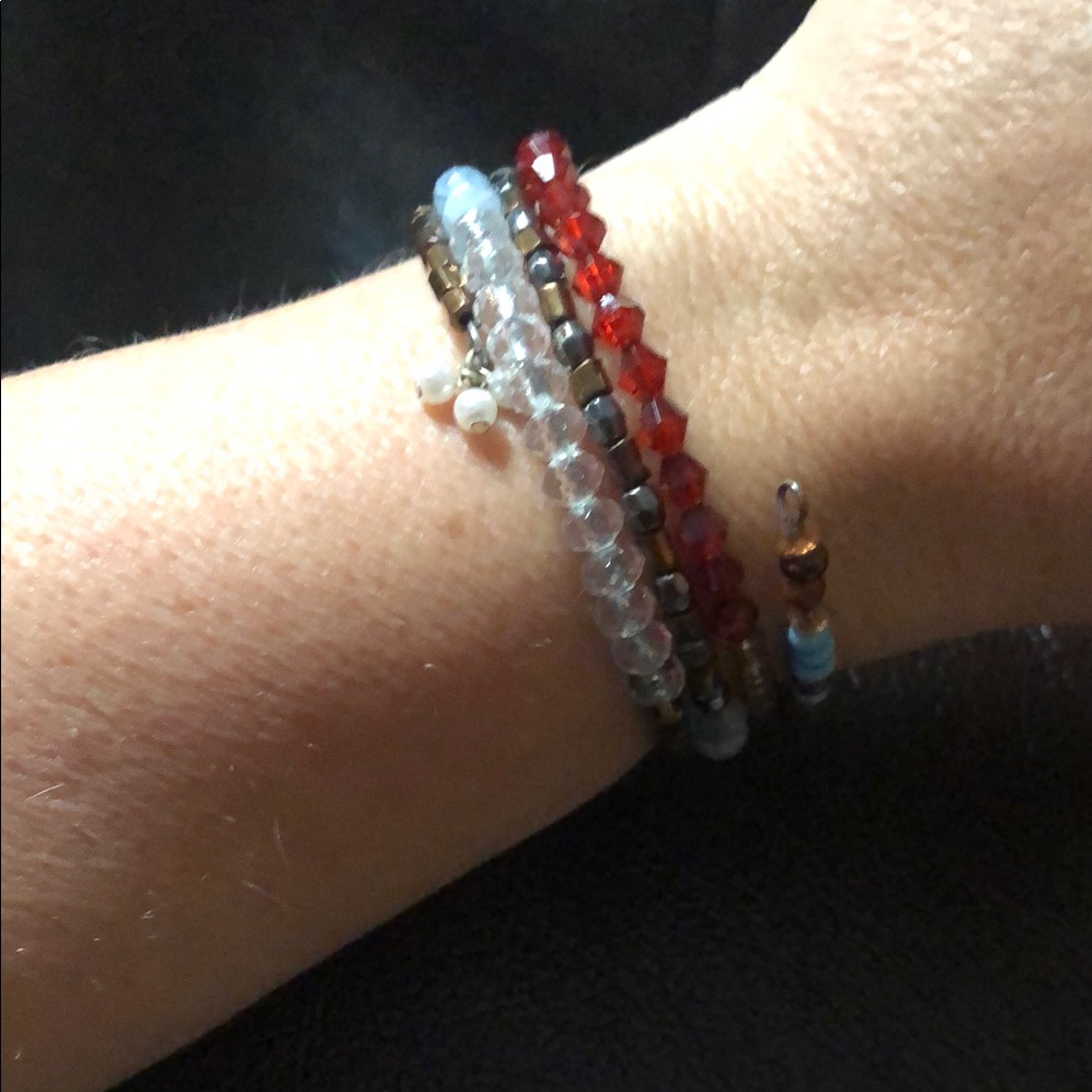 Elegant Beaded Wrap Bracelet - Red, Brown, Clear